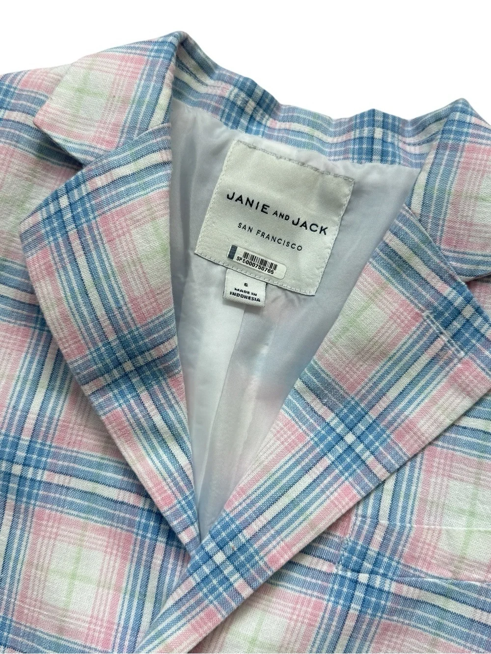 Janie and Jack Pastel Plaid Linen Blend Blazer Jacket Preppy Easter Spring Sz 6